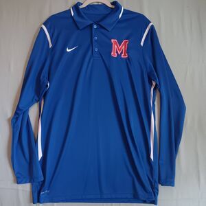 Nike Dri-FIT Long Sleeve Polo Blue “M” Logo Shirt Men’s Large